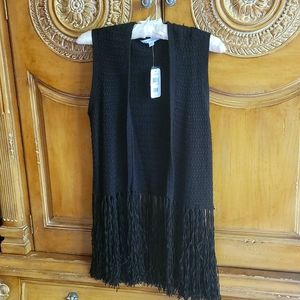 Foxcroft black crochet fringe vest